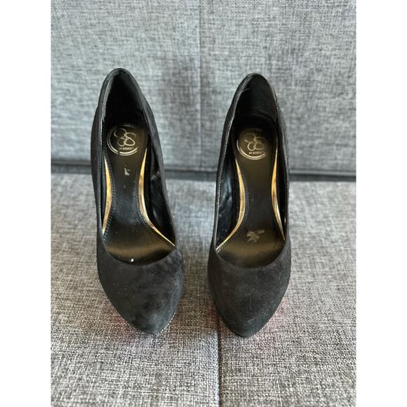 Jessica Simpson JS by Jessica black suede orange & gold accent pump heels - Picture 1 of 4